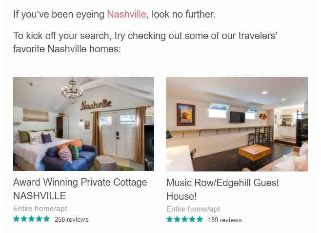 a sample personalized email by Airbnb