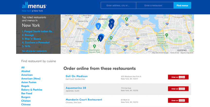 All Menus New York Page