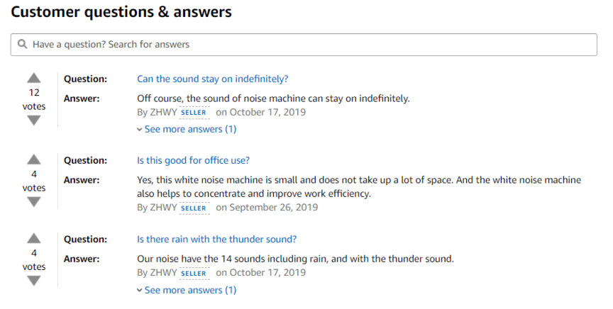 amazon product questions example