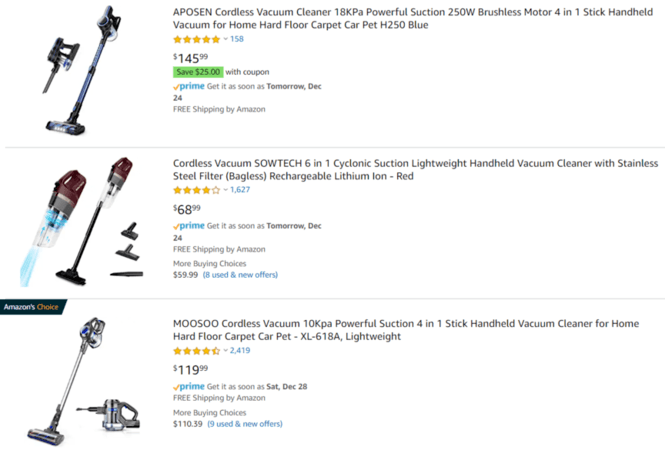 amazon search results vacuum