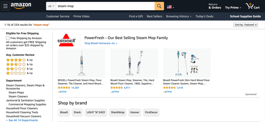 amazon steam mop sponsored brand