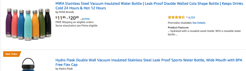 amazon title water bottle example