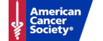 Logo of the American Cancer Society, featuring a red sword with a double helix handle inside a white circle, next to the organization's name in red and blue on a white background.