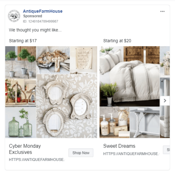 Antique small business Facebook ads 