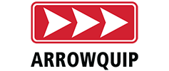 Arrowquip logo with three white arrows pointing to the right inside a red rectangle.