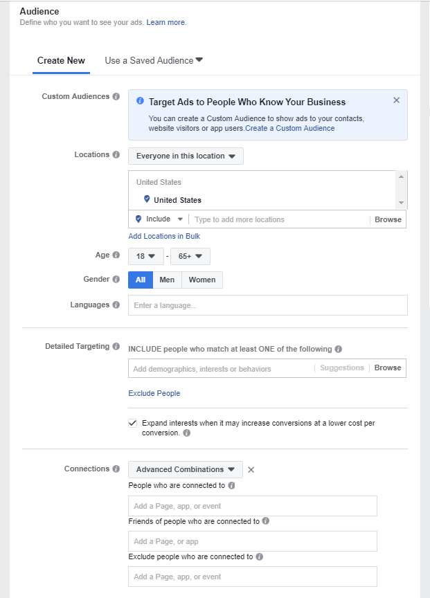 audience segment for facebook dark posts