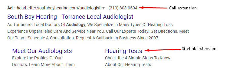 audiologist ad extension example