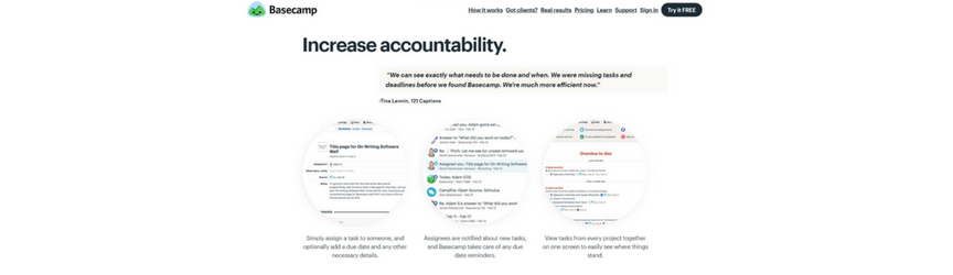 Basecamp project management software website screenshot