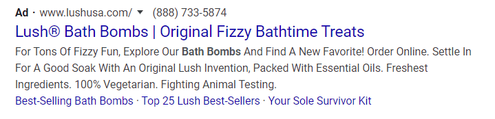 bath bombs search ad ppc stats