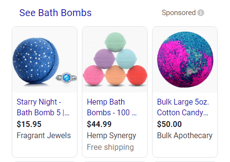 bath bombs shopping ad ppc stats