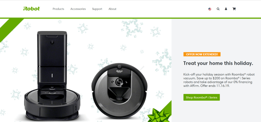 Example of best lead generation website, iRobot