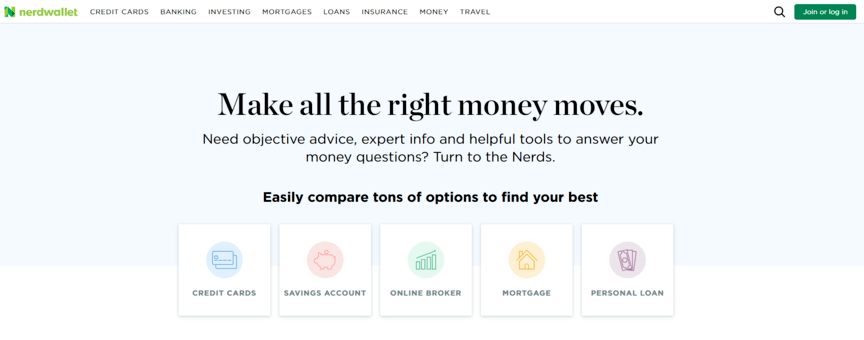 Example of best lead generation website, NerdWallet