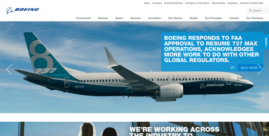 Boeing website desktop