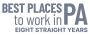 Logo with the text 'Best Place PA to work in IT' with a stylized blue and gray design.