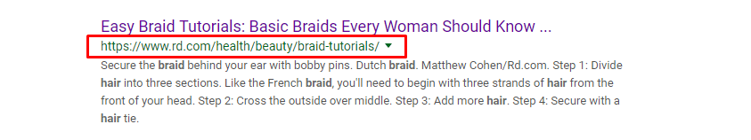 Braid tutorial URL example in search results