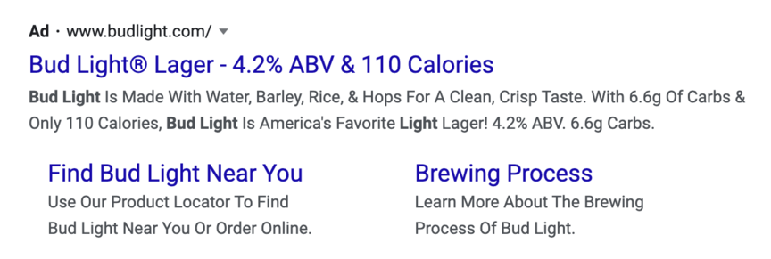 Bud light beer ppc ad example