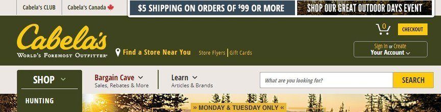 Cabelas homepage interface