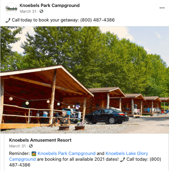 social media ad for a campground