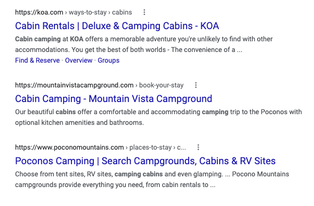 search engine results for campground