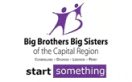 Logo of Big Brothers Big Sisters of the Capital Region with stylized figures and the tagline 'start something' in purple and green.