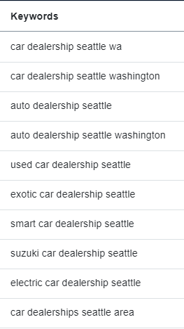 car dealership keywords