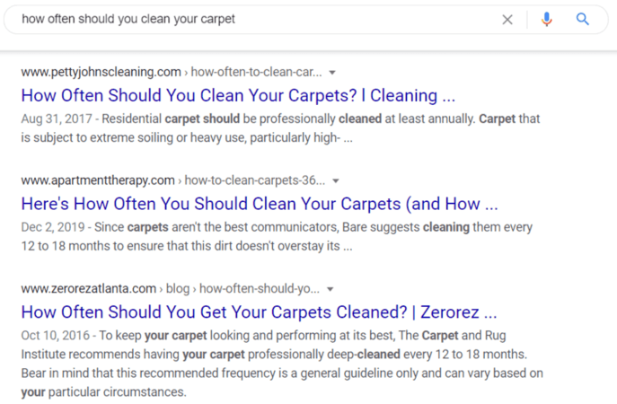 carpet cleaning marketing SEO example