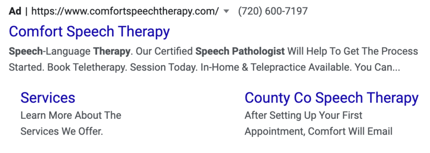 Comfort speech therapy google ad