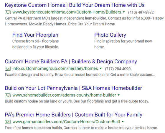 Example of construction lead generation with PPC ads