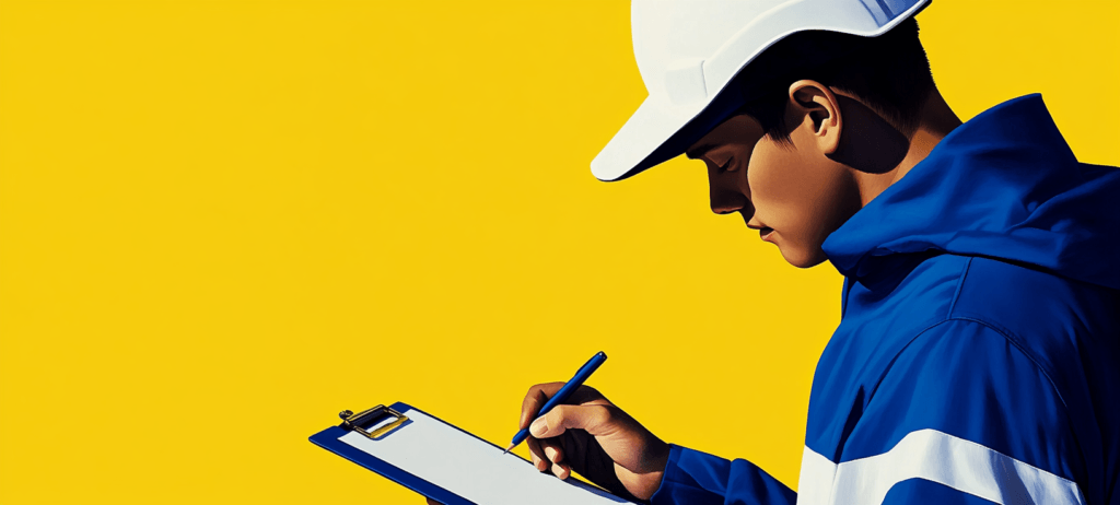 A contractor writing on tablet