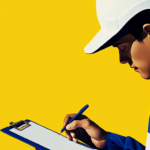 A contractor writing on tablet