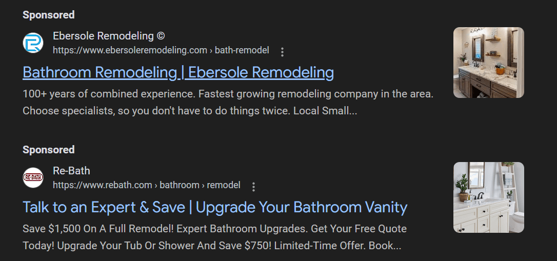 paid search ads for a contractor