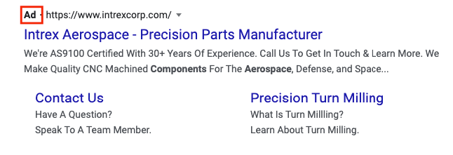 aerospace manufacturer paid search ad