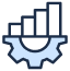 Icon of a gear with a bar chart inside it, representing settings or configurations for analytics or performance.