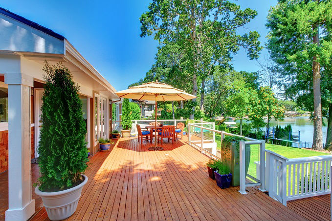 Outside deck with trees and plants