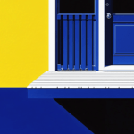 A deck against a blue and yellow background