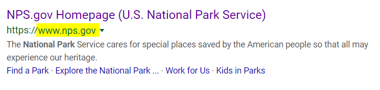 National Parks Service domain name