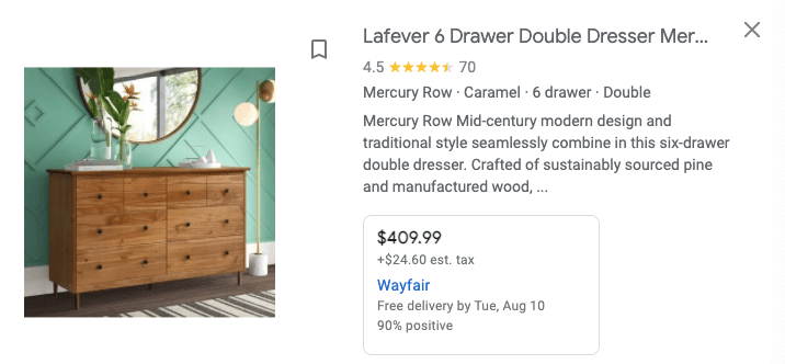 dresser listing google