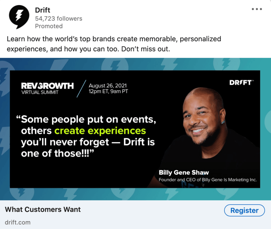 Linkedin ads example - Drift