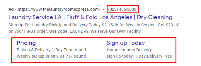 dry cleaner ad extensions