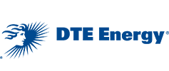 Logo of DTE Energy featuring a stylized eagle in blue next to the company name in blue font.