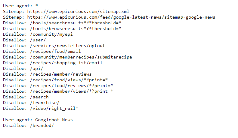 epicurious robotstxt how search engines work