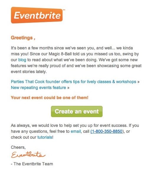 a sample reminder email by Eventbrite