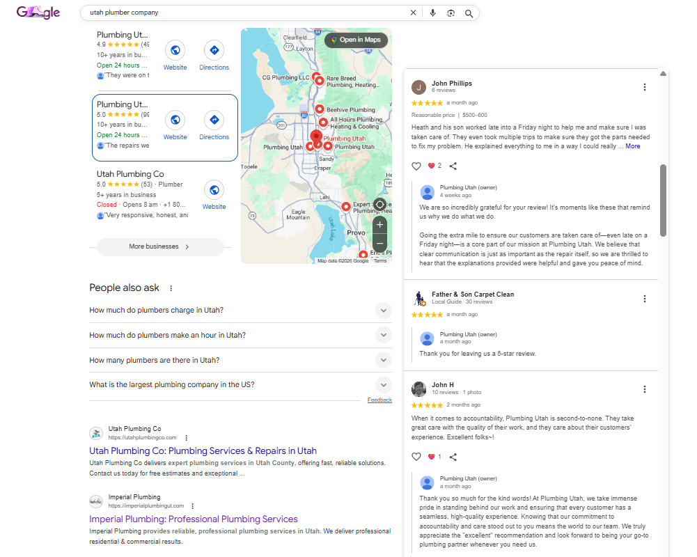 A strong Google Business Profile with consistent 5-star reviews builds credibility and improves local search visibility.