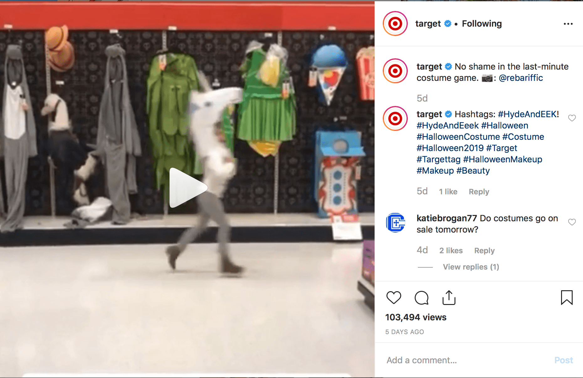 a screenshot of a Instagram video post by target