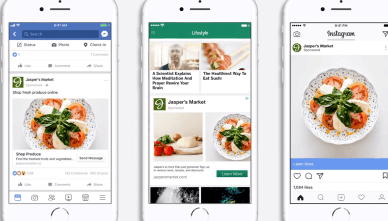 A sample of several Facebook ads located on different placements