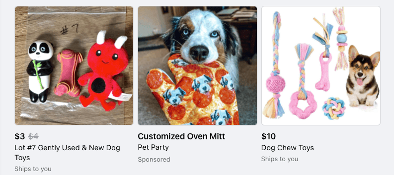 Facebook Marketplace ad for a custom oven mitt with dog faces