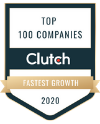 Award badge for 'TOP 100 COMPANIES' by Clutch with 'FASTEST GROWTH 2020' text.