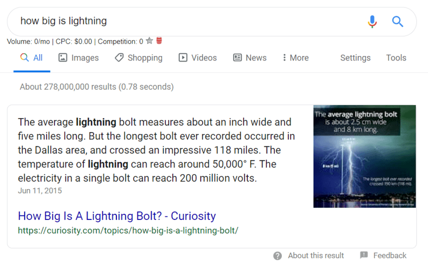 featured snippet example lightning