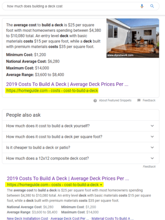 featured snippet ranking example