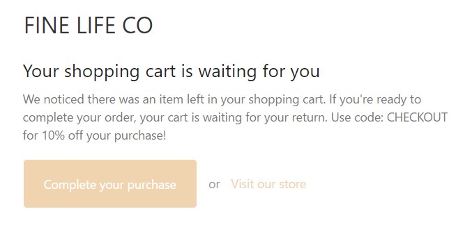 Fine Life Co Shopping Cart waiting for you email